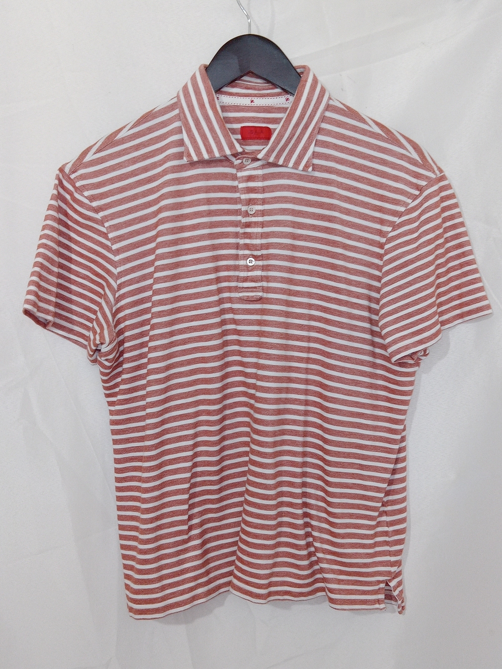 Isaia Napoli Polo Shirt XL Red White Striped 100% Cotton Made In Italy Luxury